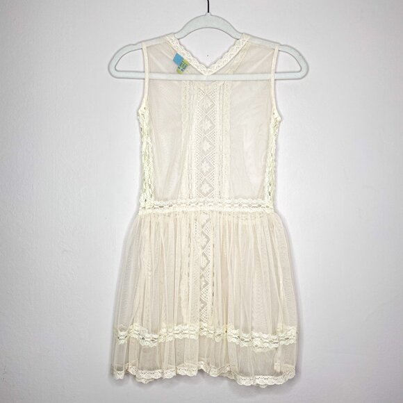 Blubyblu Girls Ivory Mesh Lace Dress Size 12‎ Vintage-Inspired Sleeveless Sheer - Picture 8 of 8